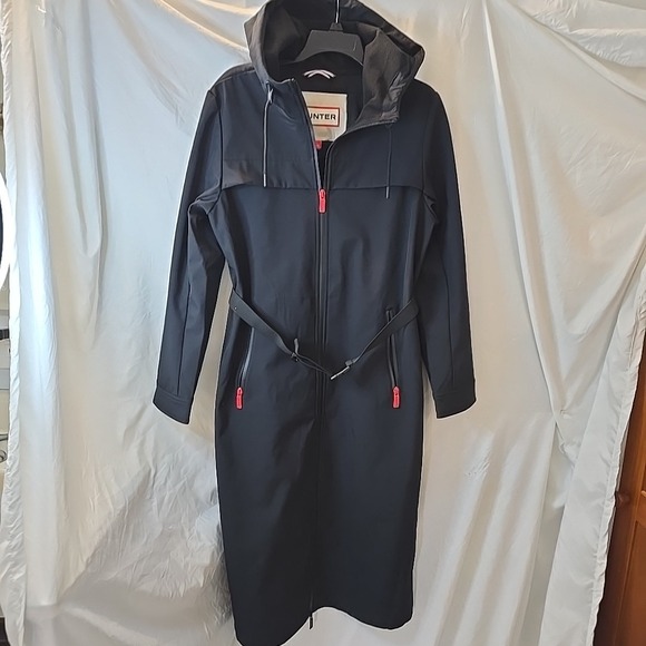 Hunter Jackets & Blazers - Hunter Crown 2.0 Long Women's Jacket Coat Waterproof Hooded W/ Belt Black L NWT